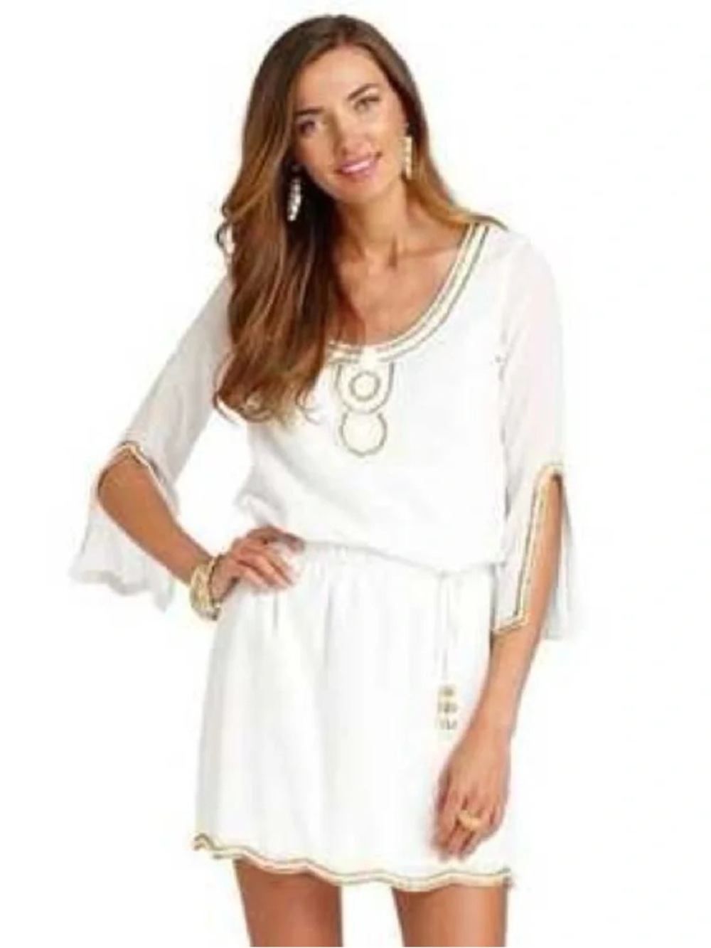 White Embellished Scoop Neck Dress